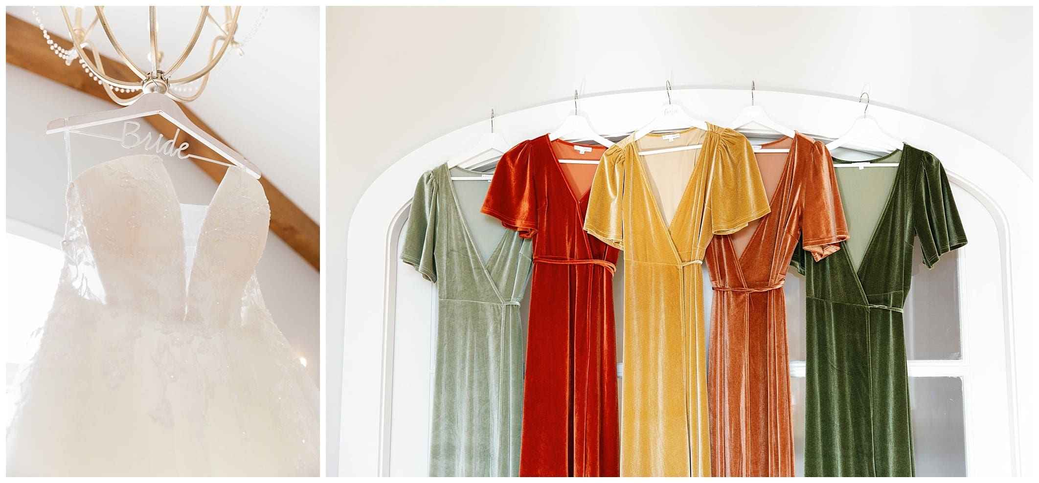 Bridal dress and fall colored bridesmaids dresses for a Chestnut Ridge wedding