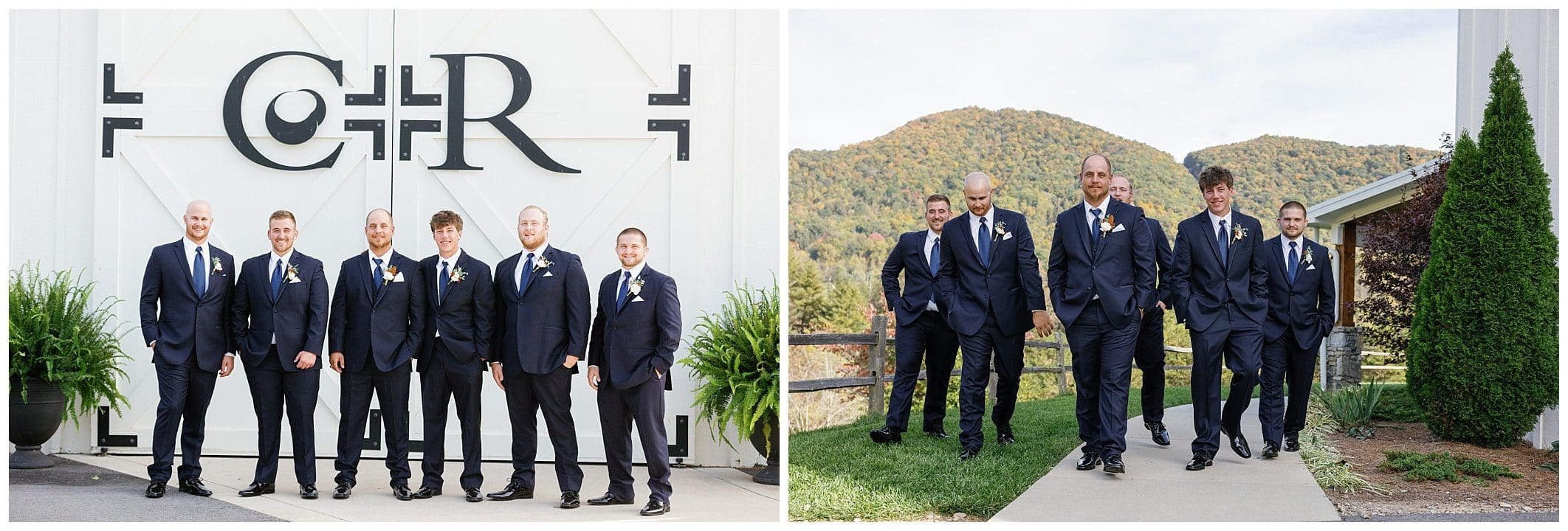 Groom and groomsmen pose for Chestnut Ridge wedding