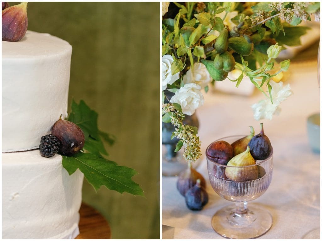 White wedding cake with fresh figs