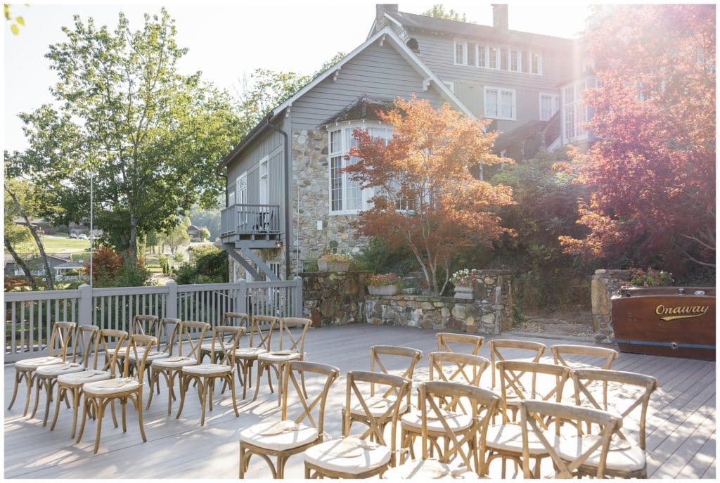 Ceremony chairs set outside the Greystone Inn