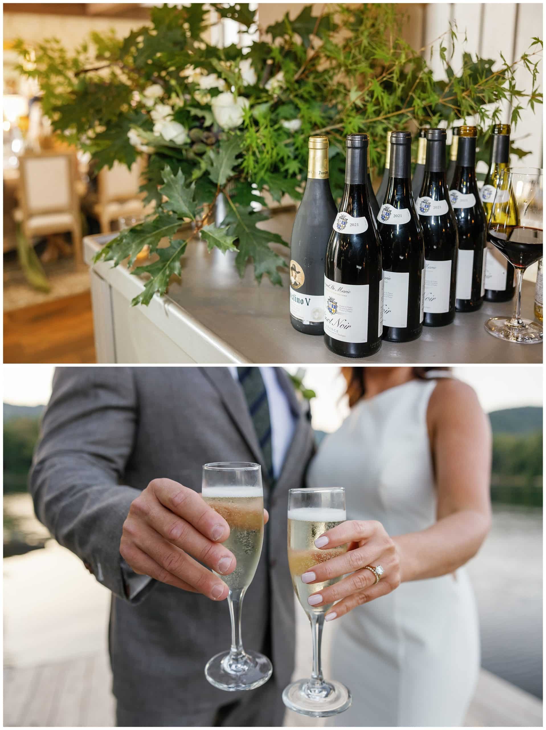 Bar setup and champagne at wedding
