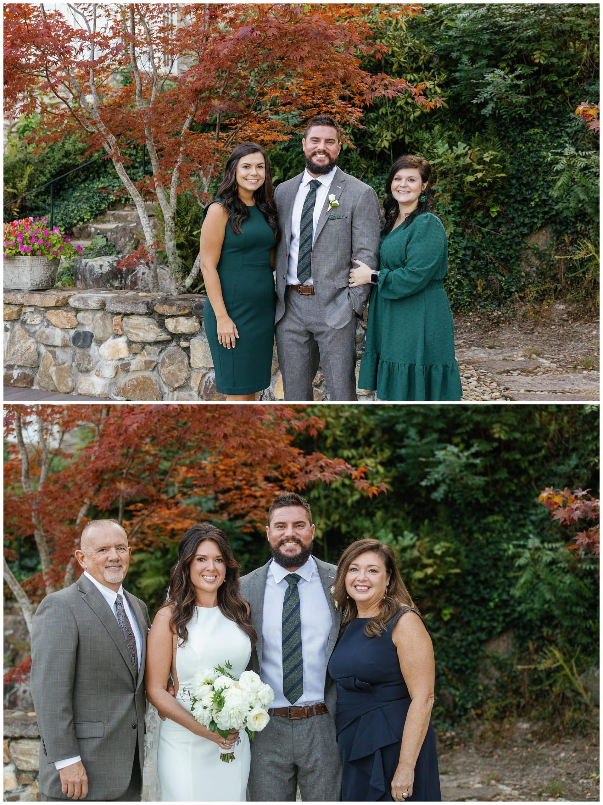 Family photos after a wedding ceremony