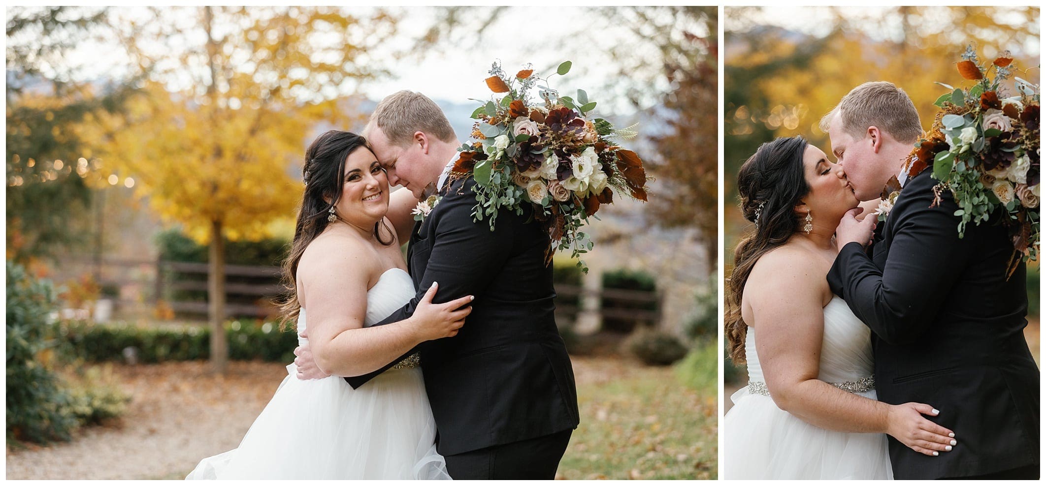bride and groom portrait outdoors for fall wedding