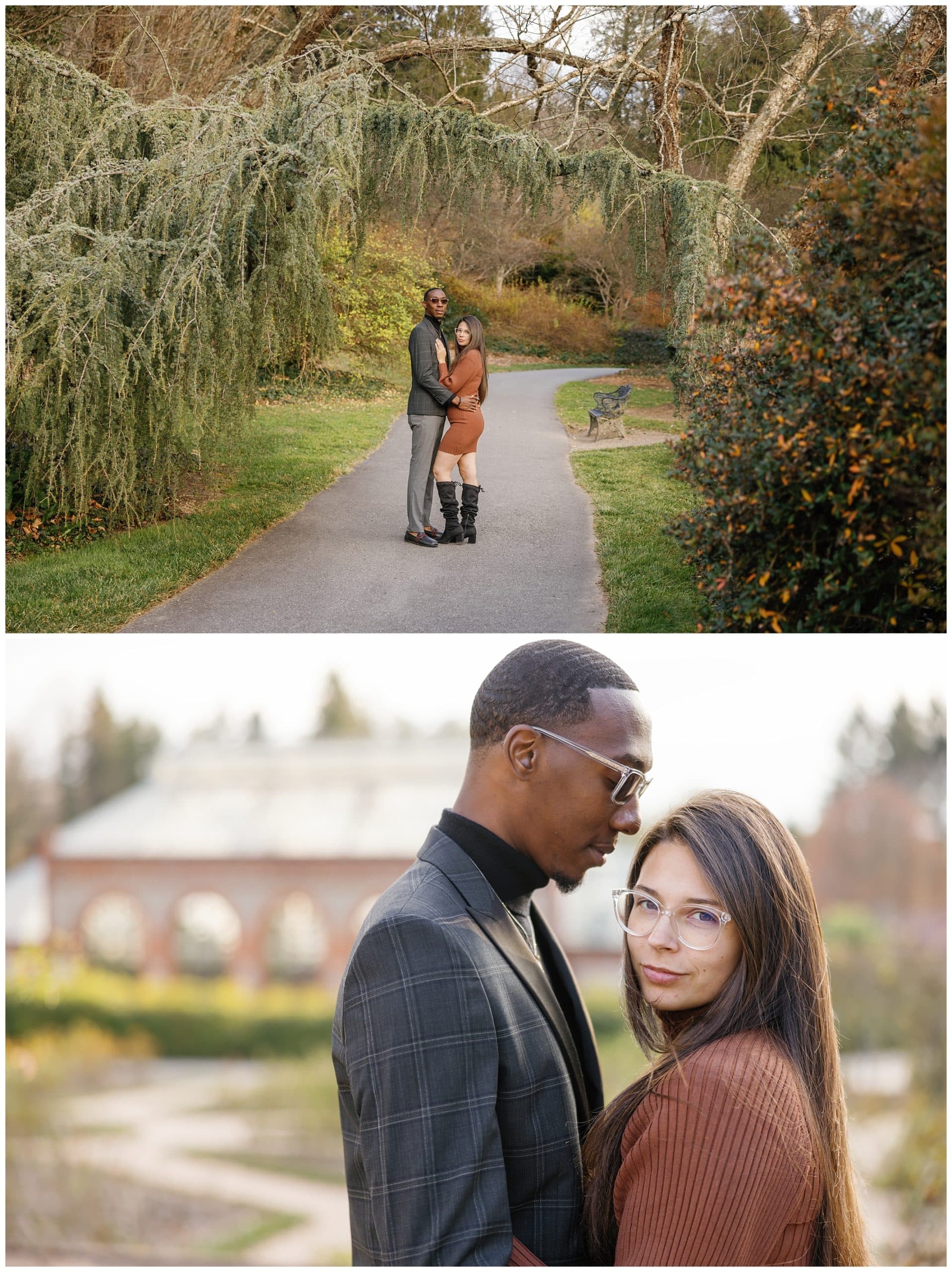couple poses for winter engagement session