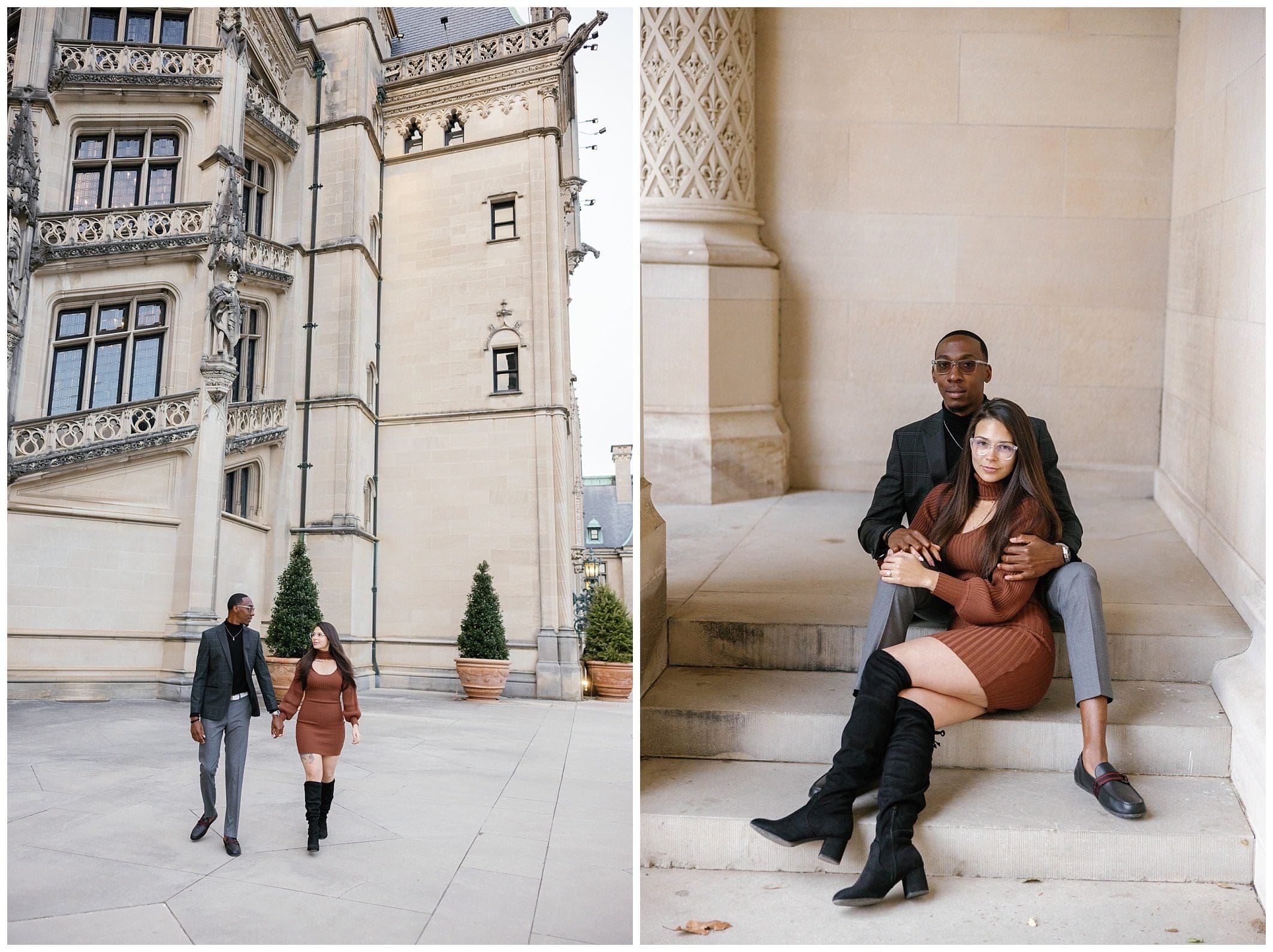 Couple's winter engagement session at Biltmore Estate