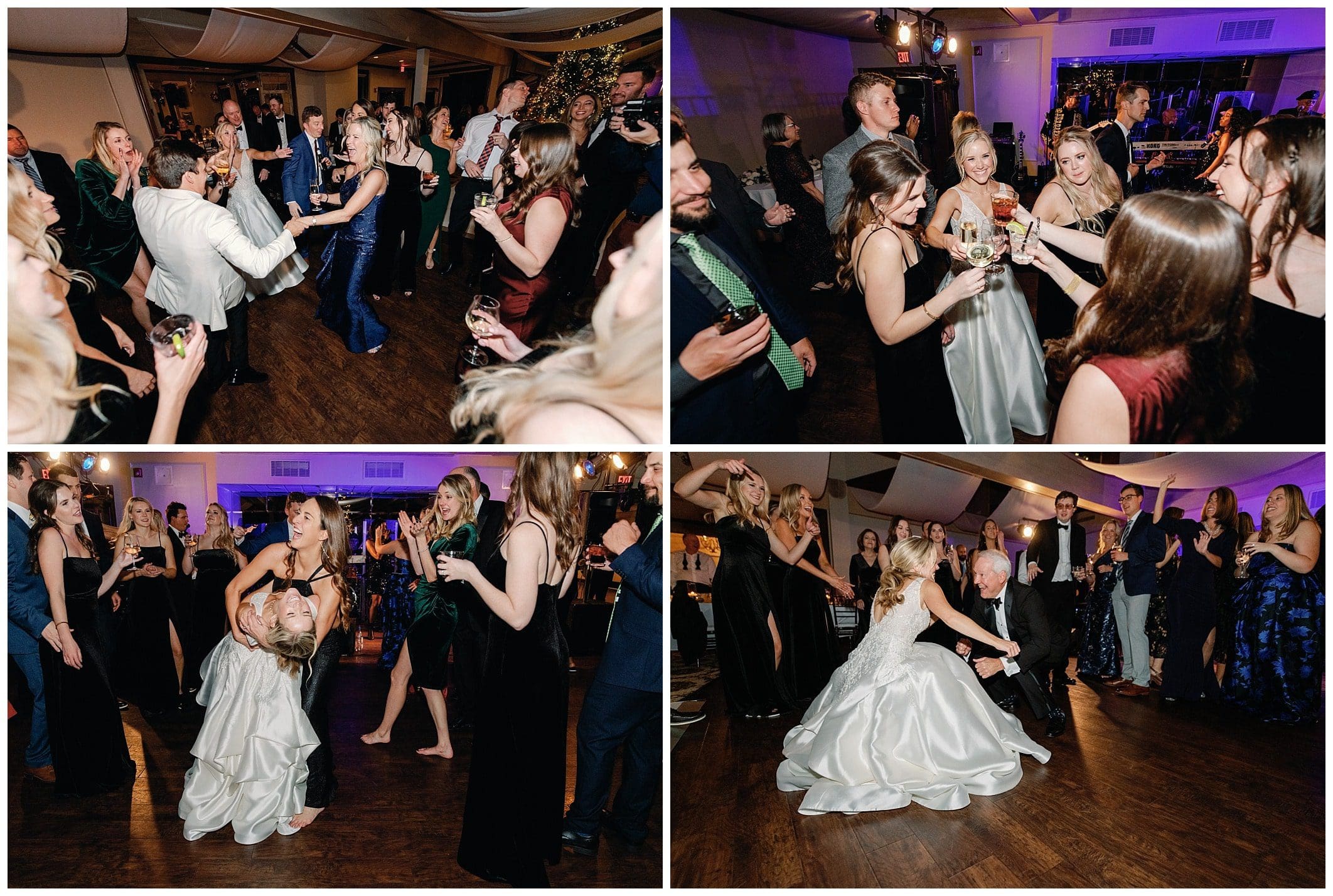 bride and groom and their guests on the dance floor
