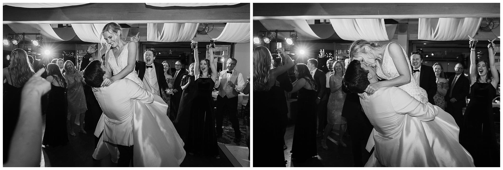bride and groom dancing at their Asheville winter wedding receptoin