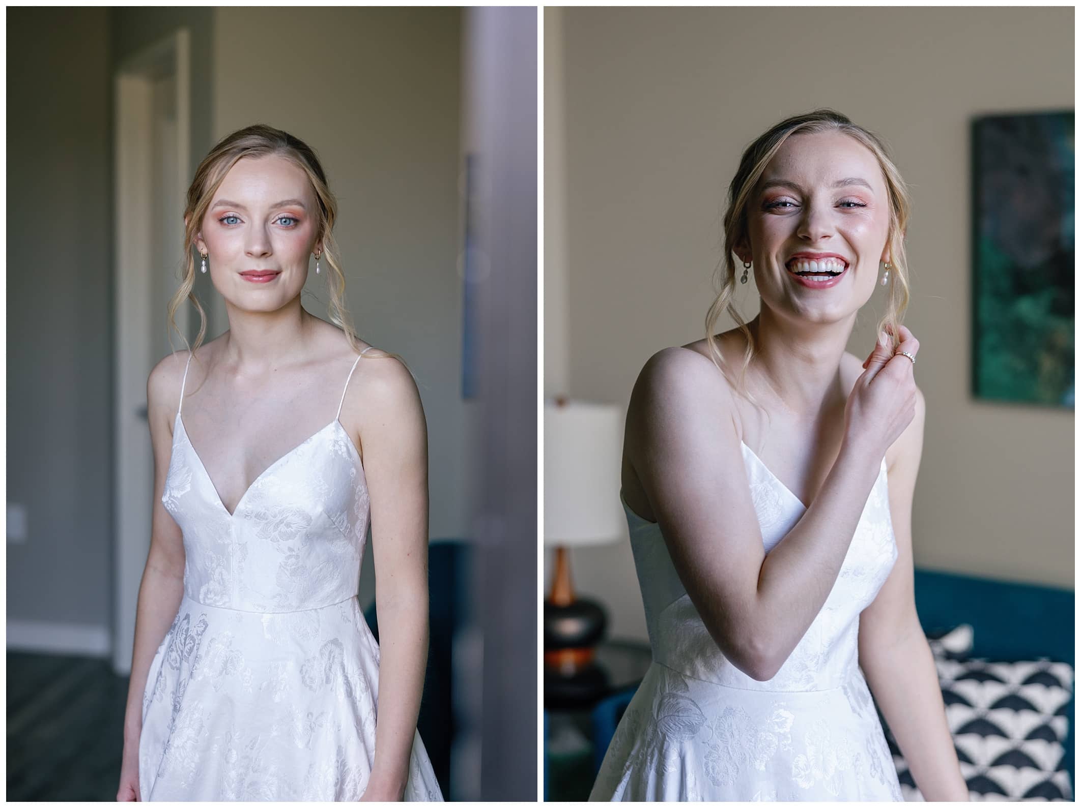 bride smiling as she gets ready to be married in Asheville NC