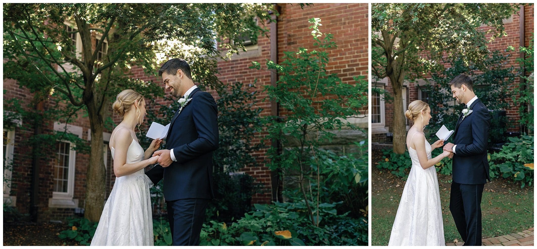 couple reads vows to one another privately at Trinity Episcopal 
church in Downtown Asheville