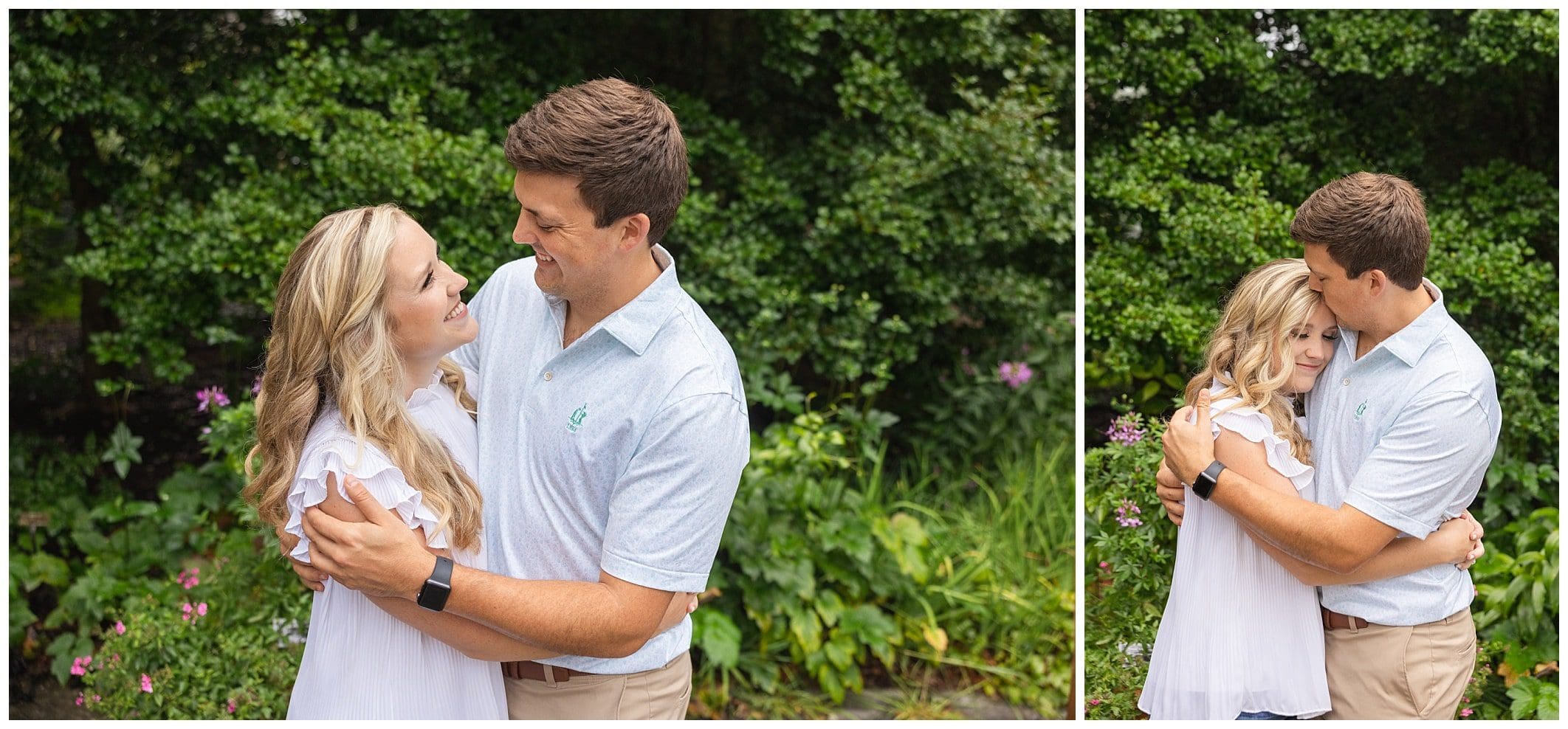couple snuggling for their Asheville engagement session outdoors