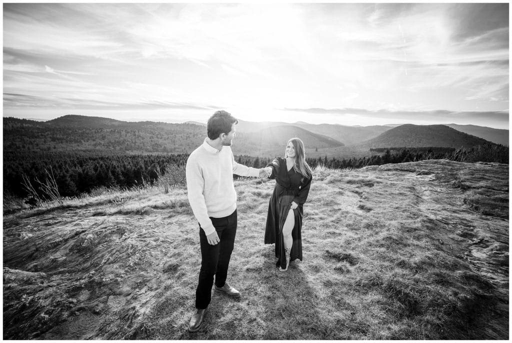 black and white photo by Asheville engagement photographer on the Blue Ridge Parkway