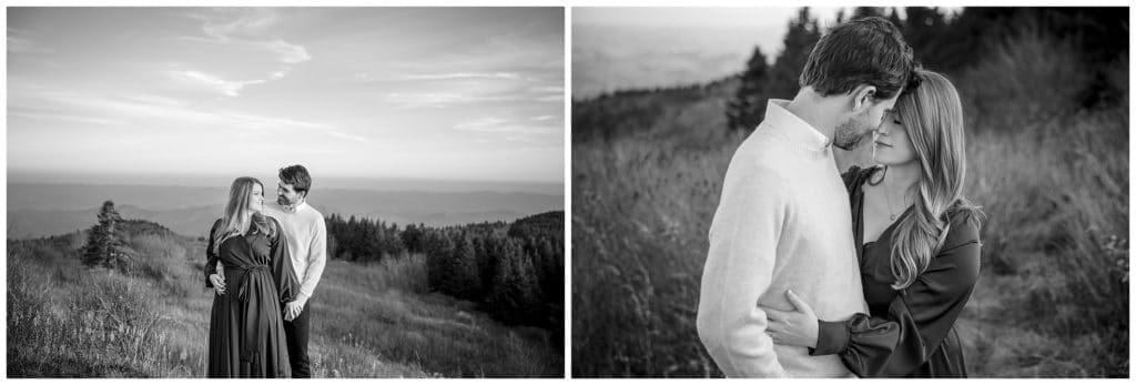 black and white photos of couple's Asheville engagement session