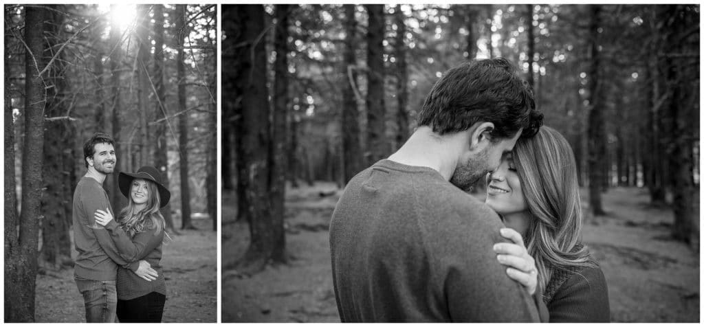 black and white photo of couple at the Black Balsam trail in Asheville, NC