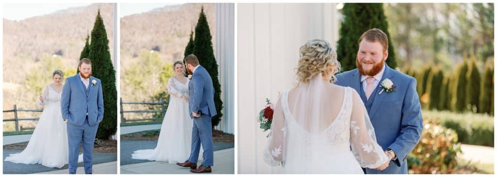 bride and grooms share first look for their wedding at Chestnut Ridge
