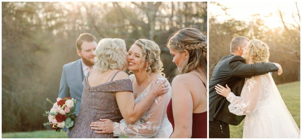 bride and groom celebrate with friends and family after their ceremony