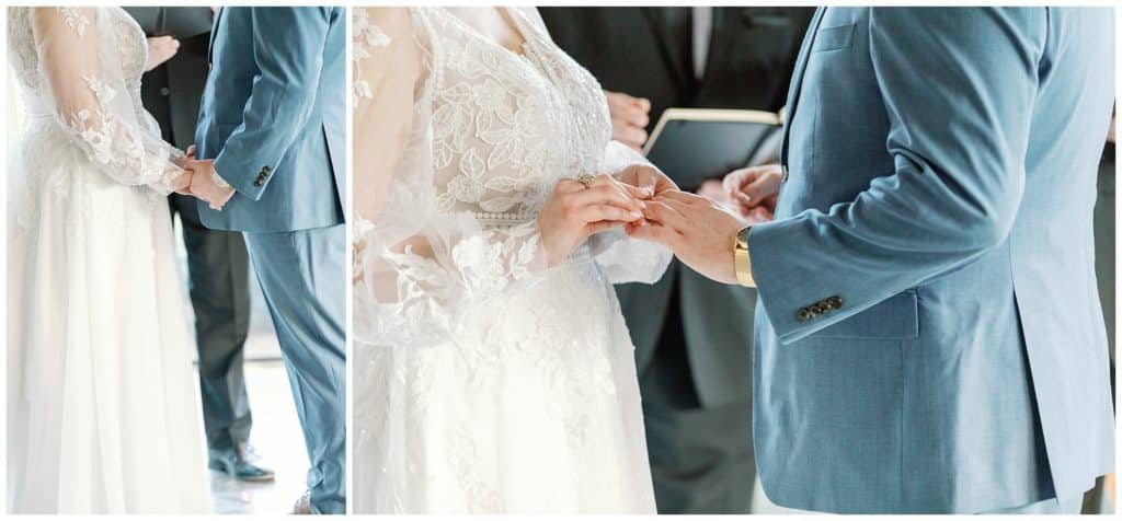 bride slips ring on husbands finger
