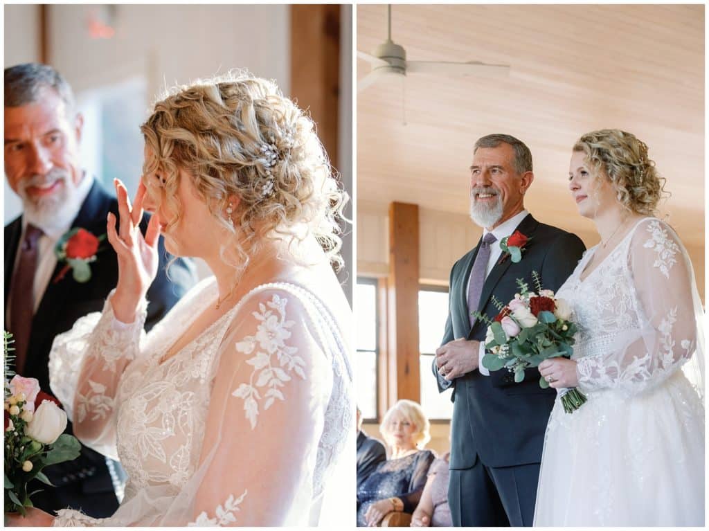 bride walks down the aisle on her wedding day