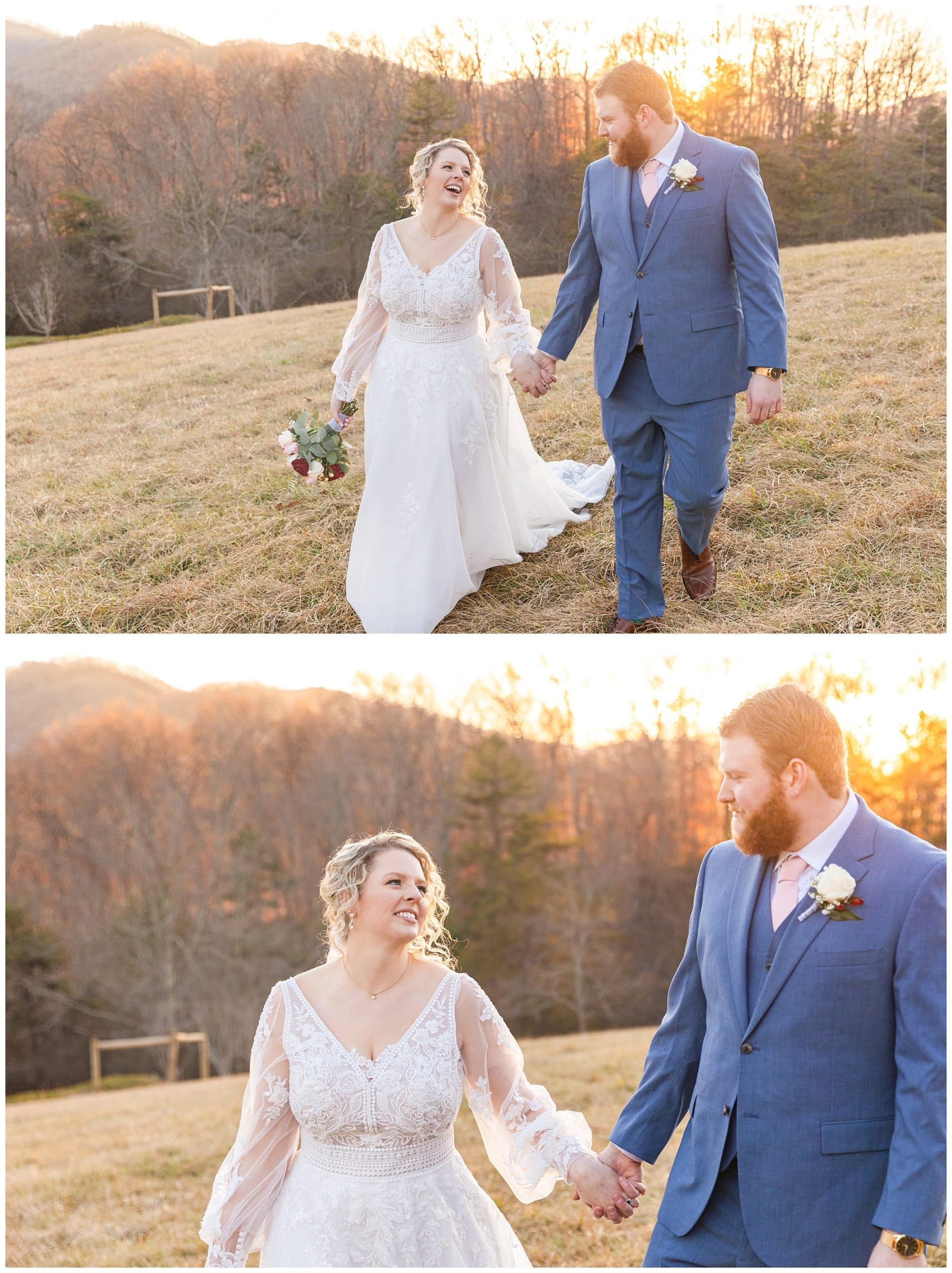 sunset photos of bride and groom at their wedding at Chestnut Ridge