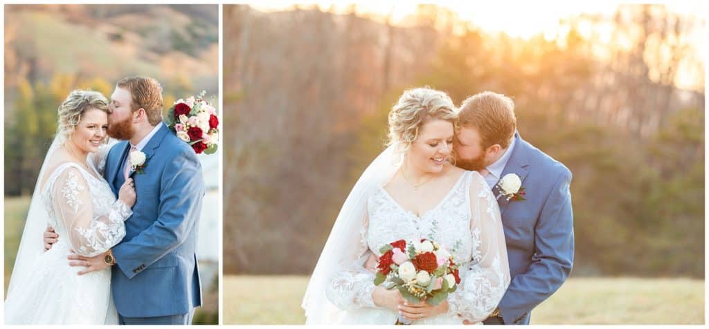 bride and groom share portraits at sunset
