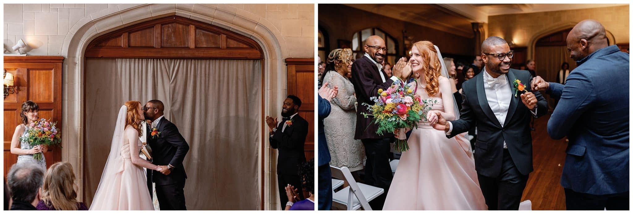 couple shares a kiss at their ceremony for their Atlanta wedding