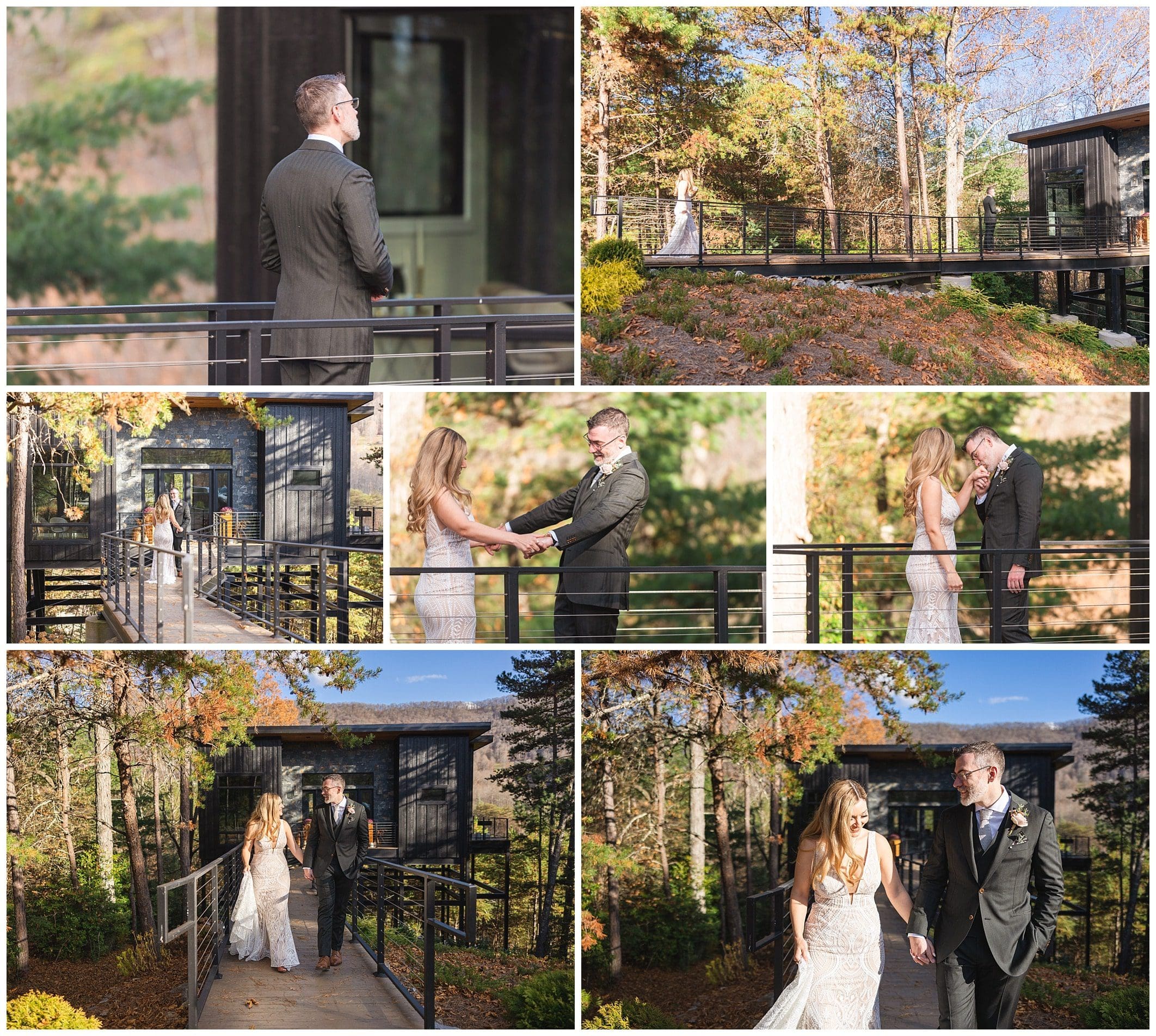 bride and groom first look for their microwedding in Asheville