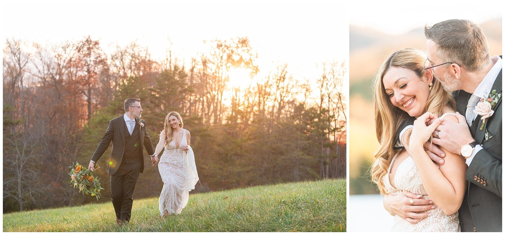 golden hour bride and groom photos in the North Carolina mountains