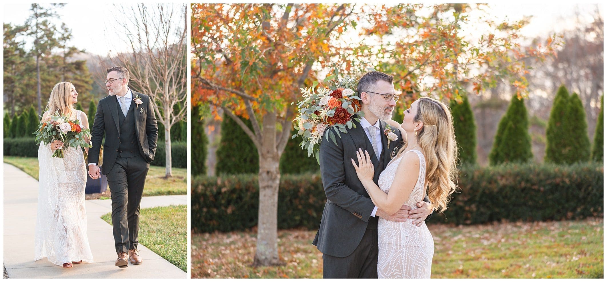  outdoor fall portraits of bride and groom for Asheville wedding