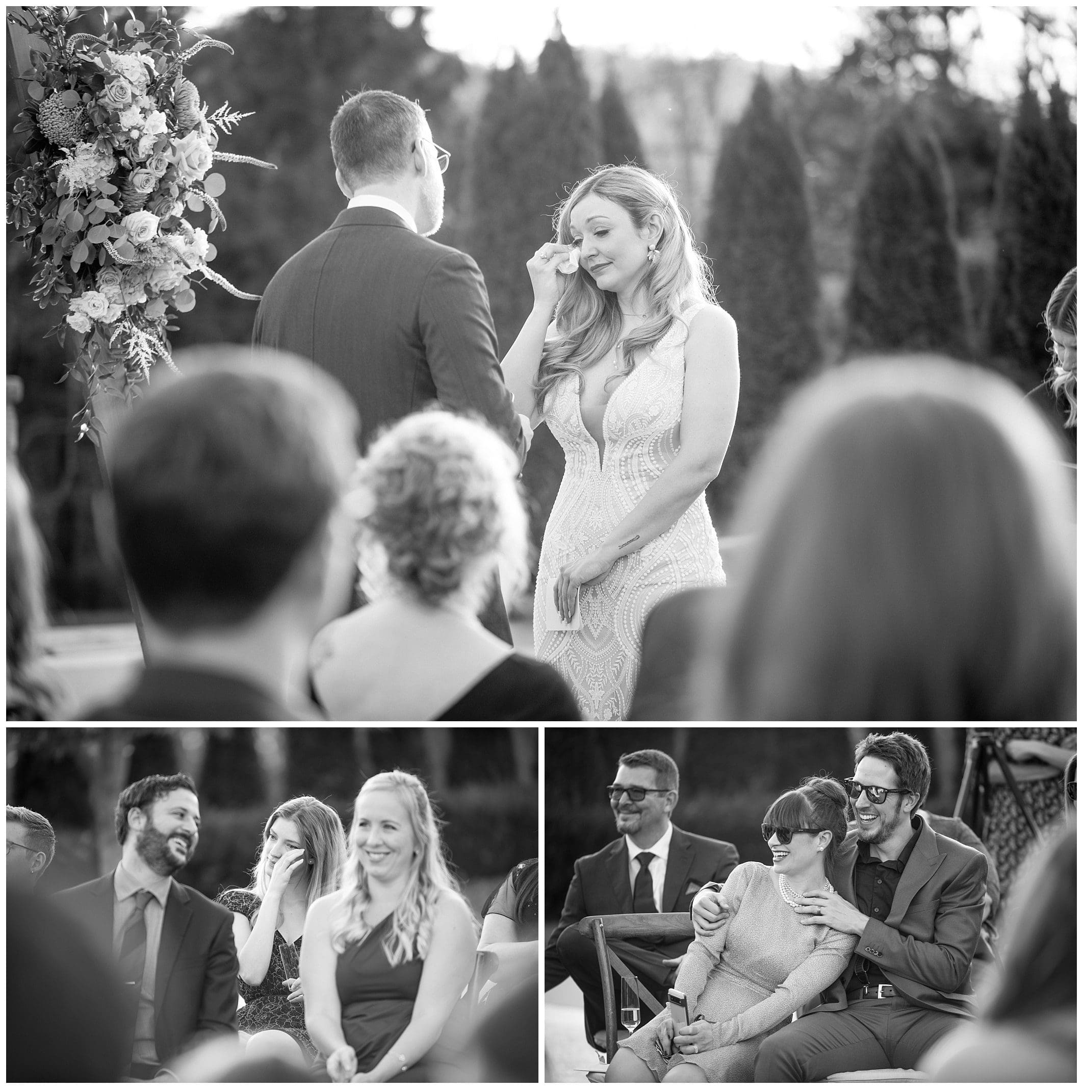 black and white photo of bride and groom's outdoor ceremony in Asheville NC