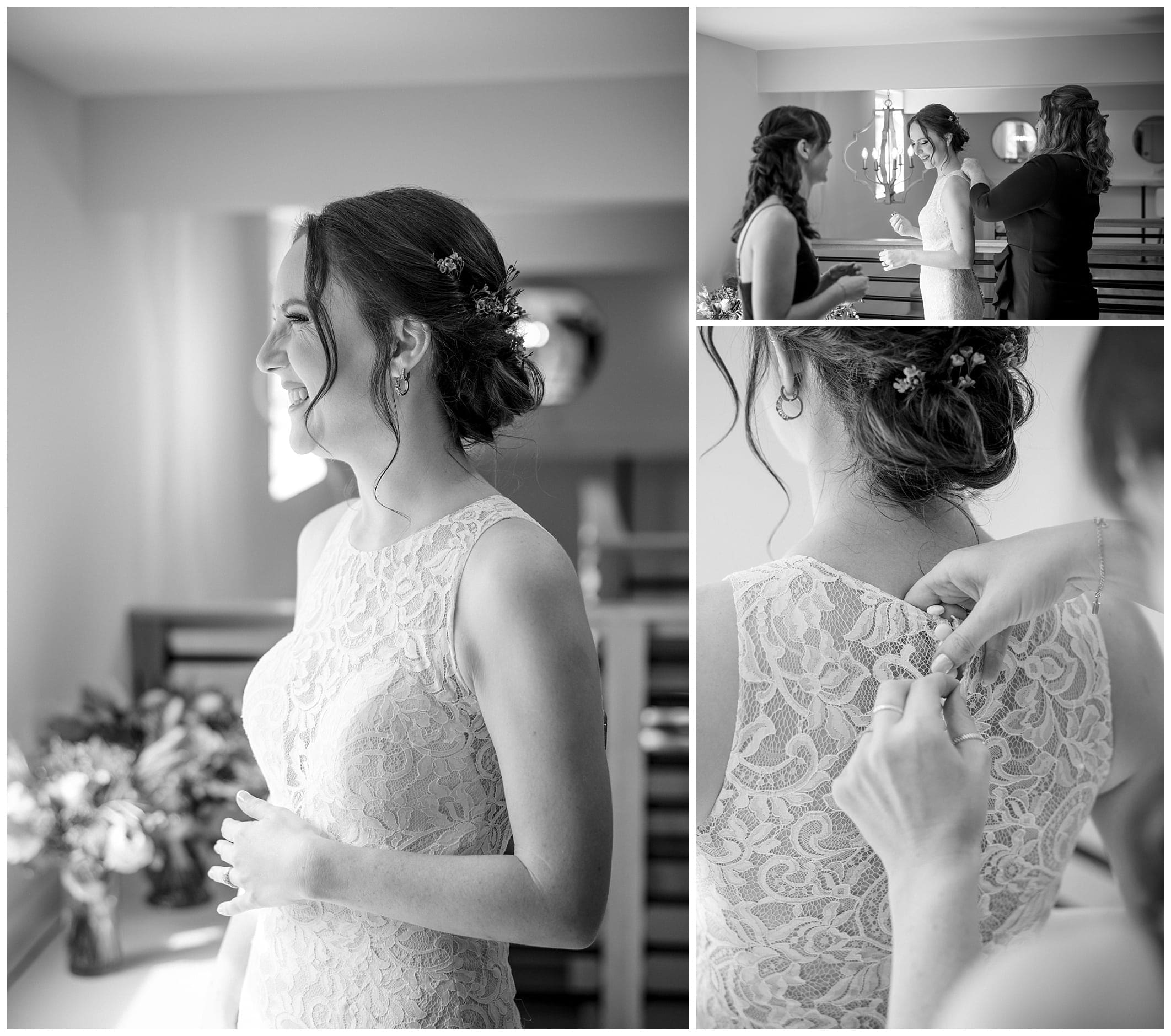 black and white photos bride getting ready for her Asheville wedding