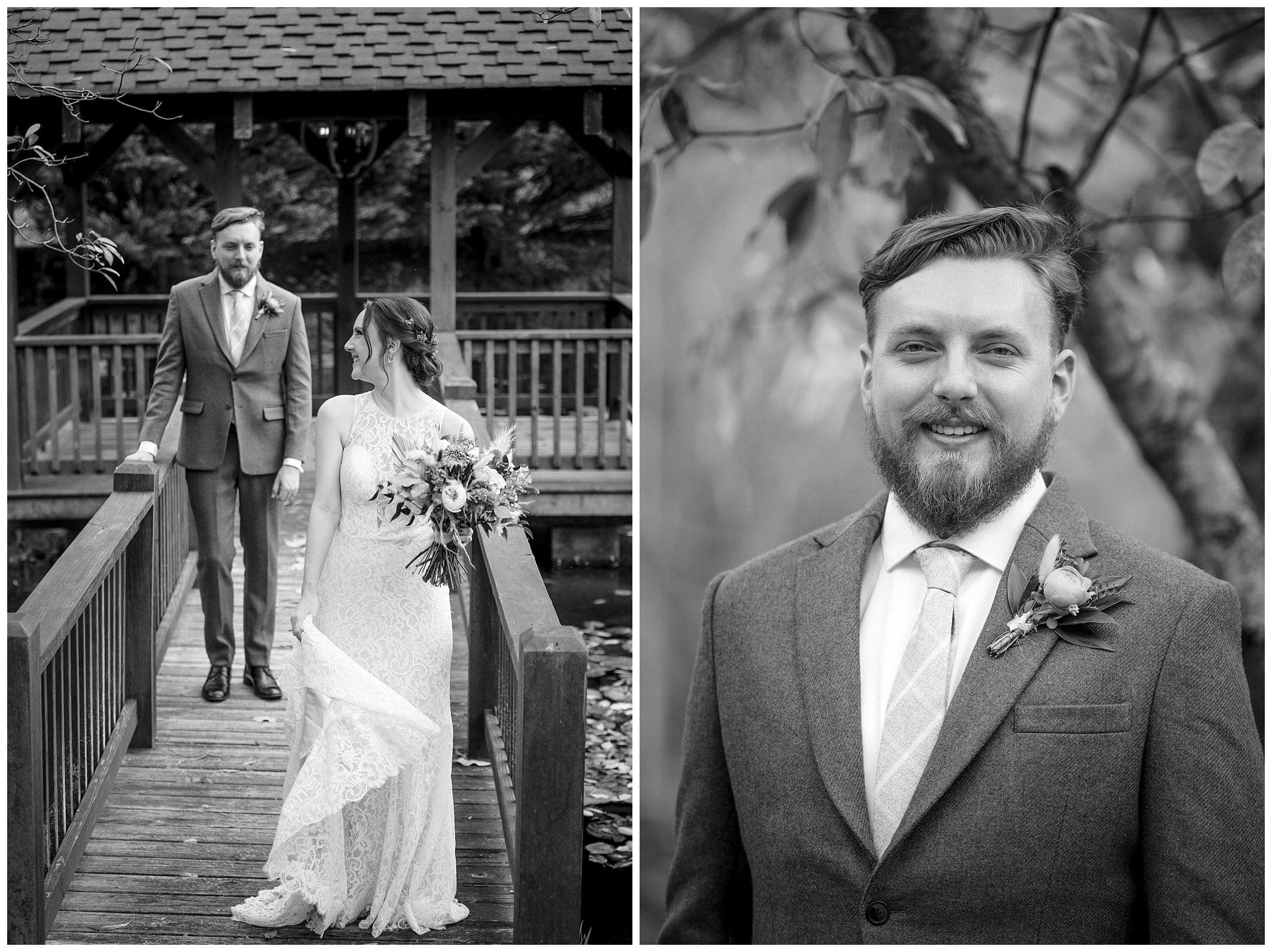 black and white photo of bride and groom by Asheville wedding photographer