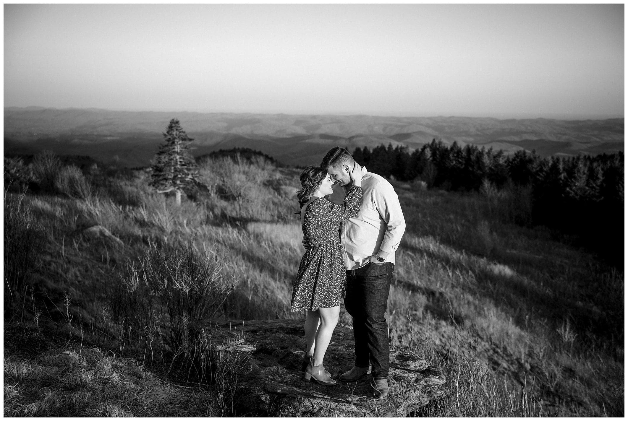 black and white photo of Asheville engagement at mountain view location