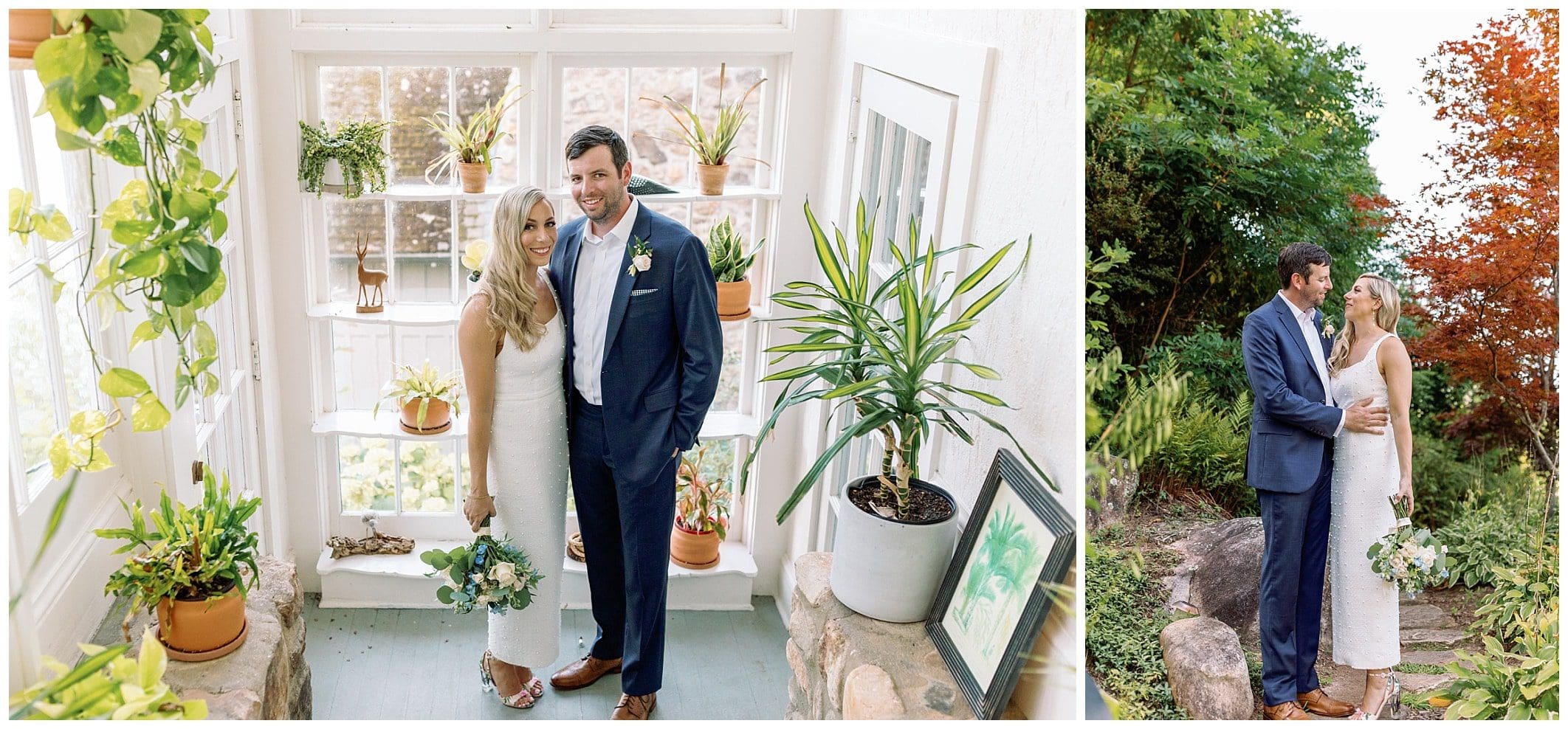 bride and groom pose for portraits for intimate mountain wedding