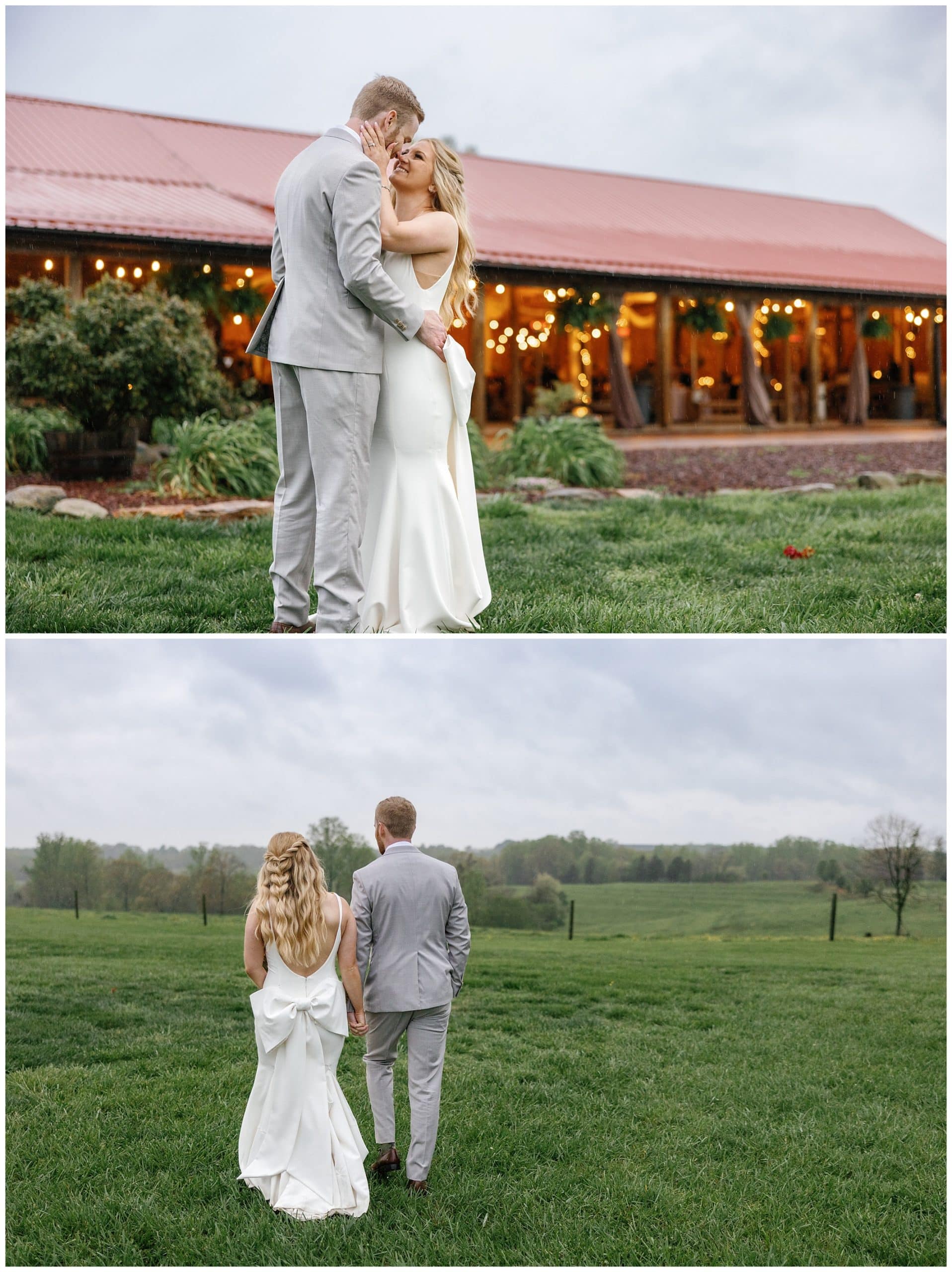 Bride and groom photos at farm haven and in a field 