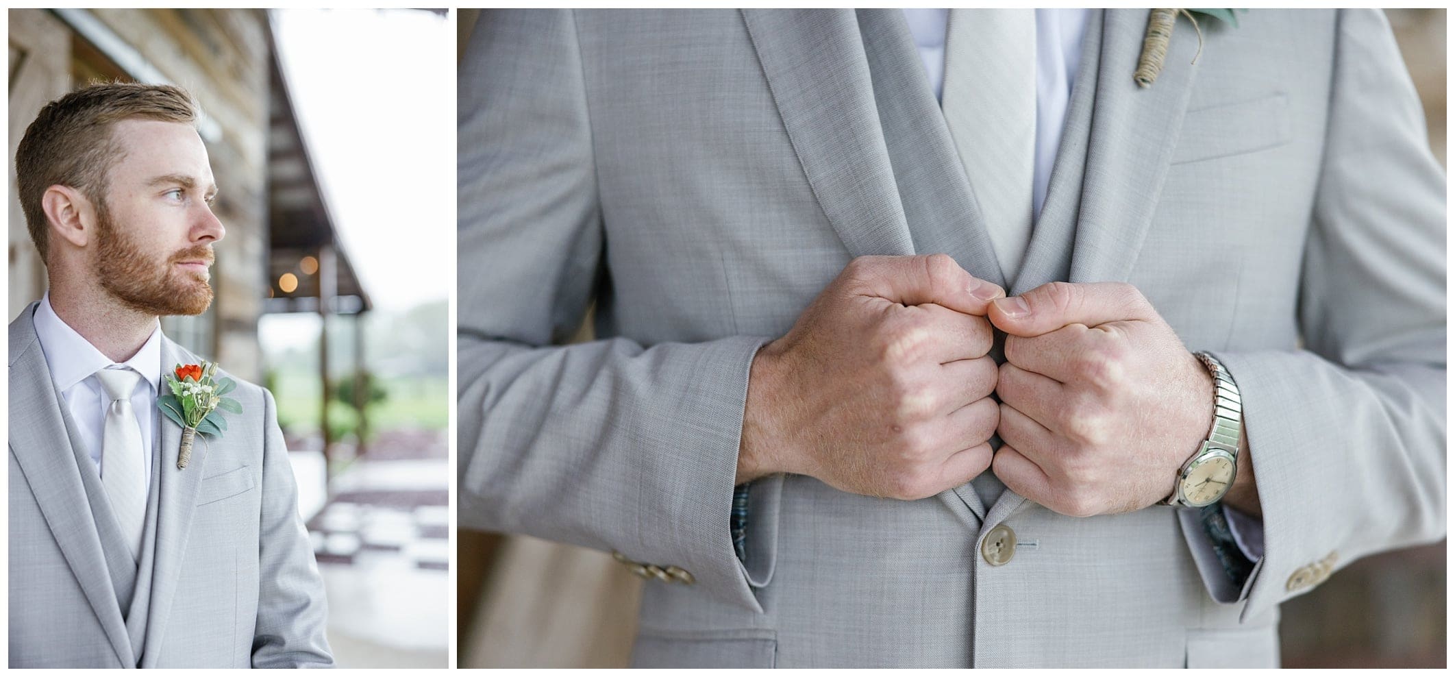 Groom profile photo and close up of hands 