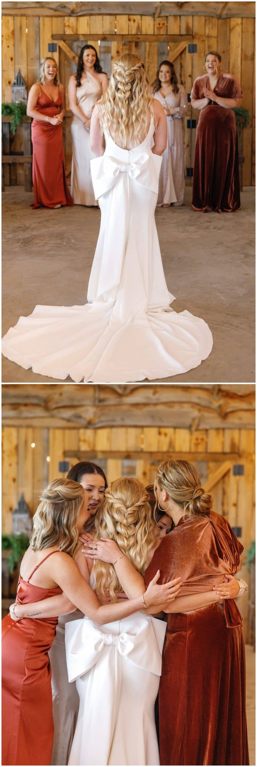 bridesmaids react to seeing bride in her dress for the first time