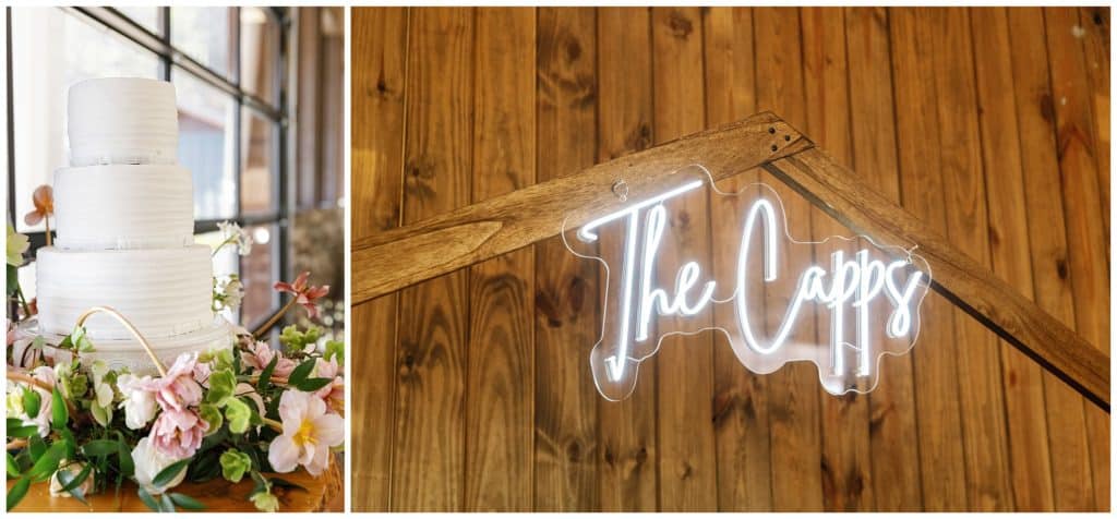 Wedding details, lighted sign with couples last name