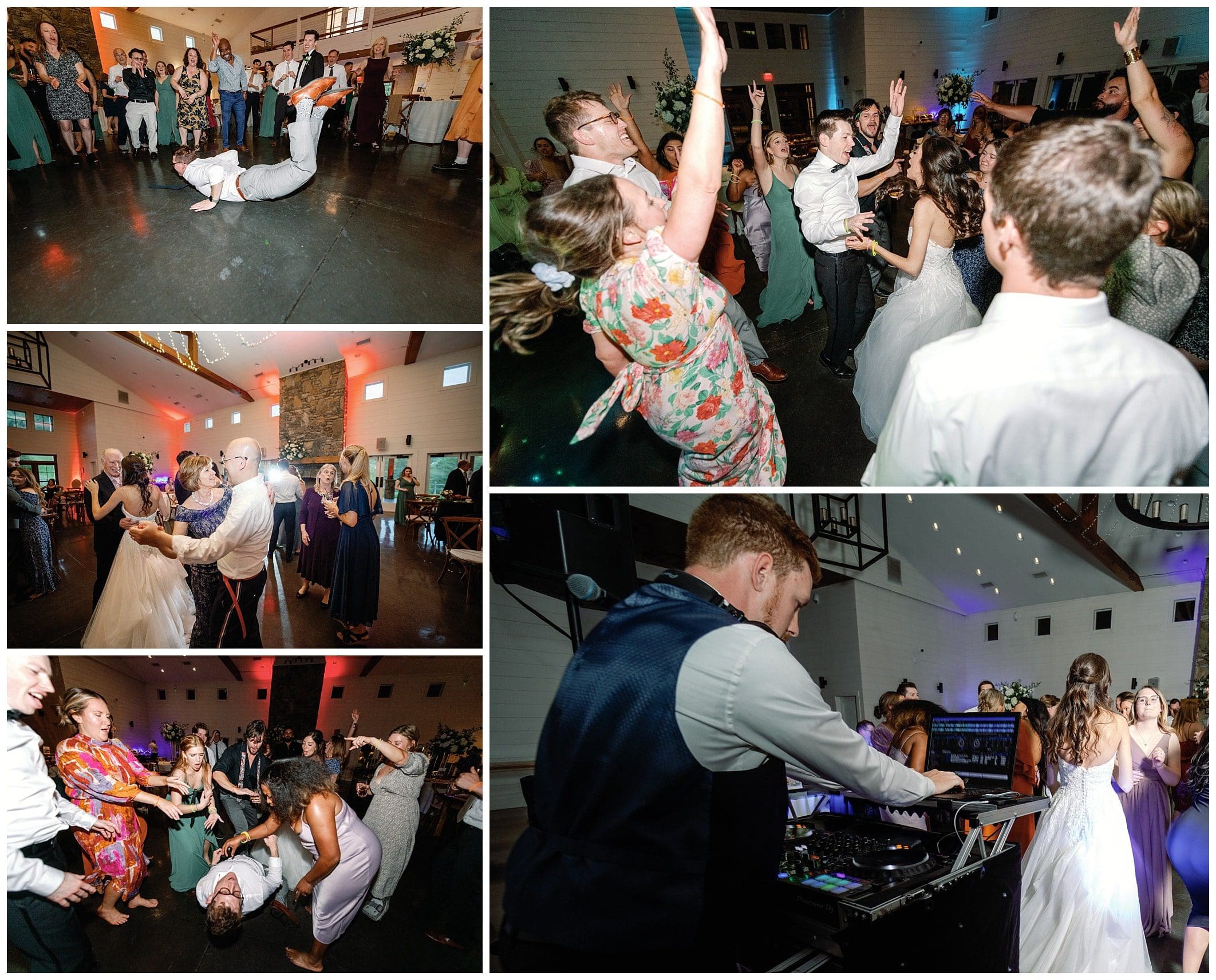 wedding guests having fun on the dance floor 