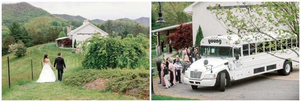 Guests arrive by transporation at Chesnut Ridge Wedding venue 