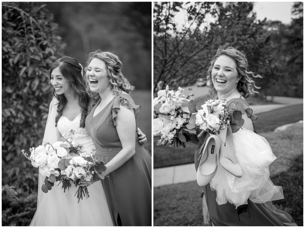 black and white photos of bride and her sister/maid of honor