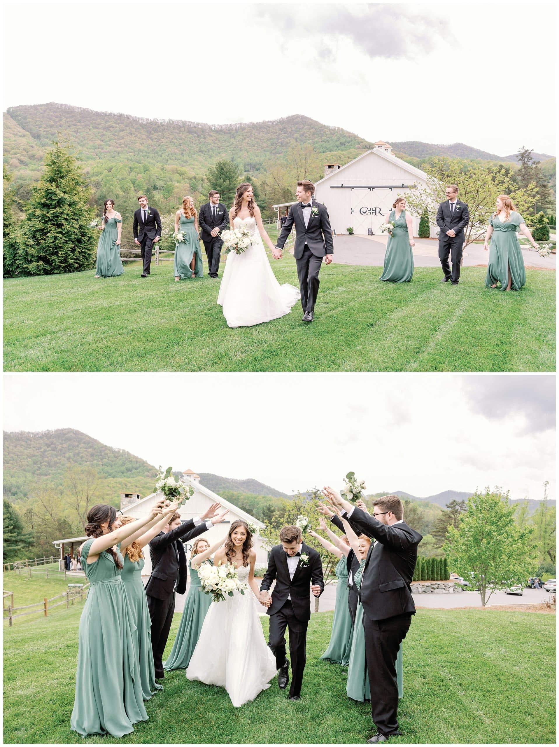 fun wedding party photos at Chestnut Ridge Wedding venue in Asheville