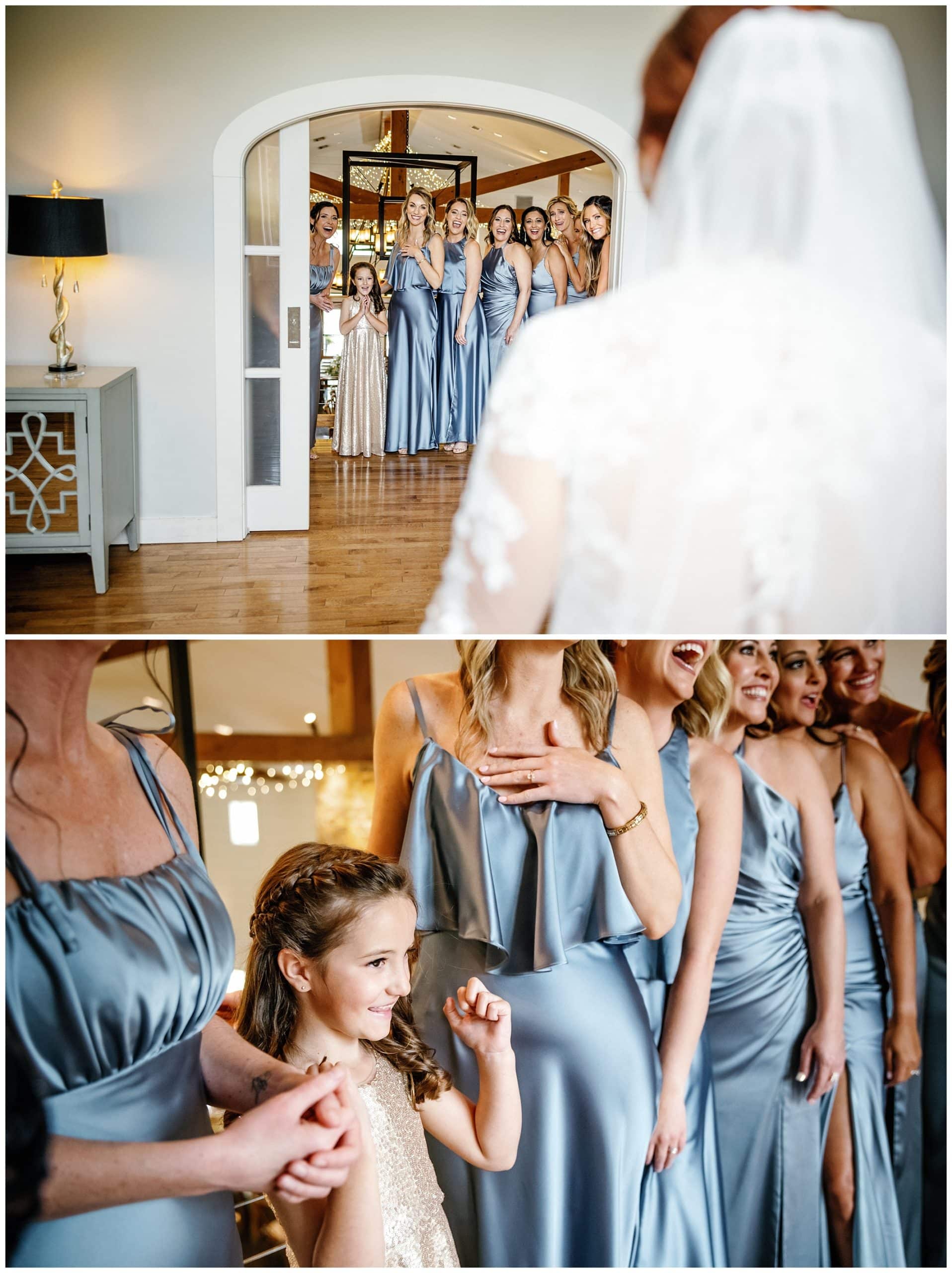 bridesmaids wearing blue dresses at Chestnut Ridge