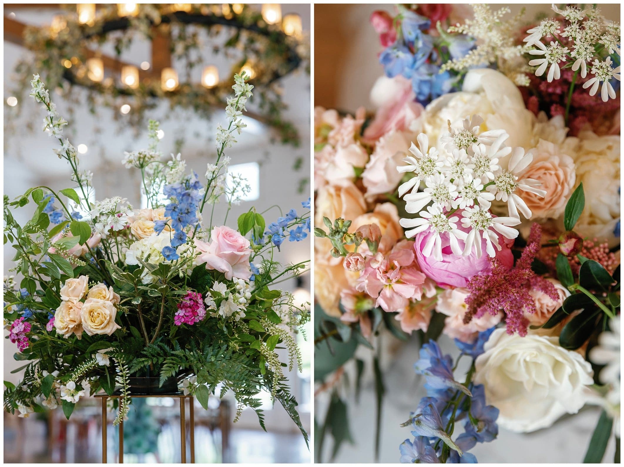 spring flower ideas for wedding - pink, peach, white and blue 