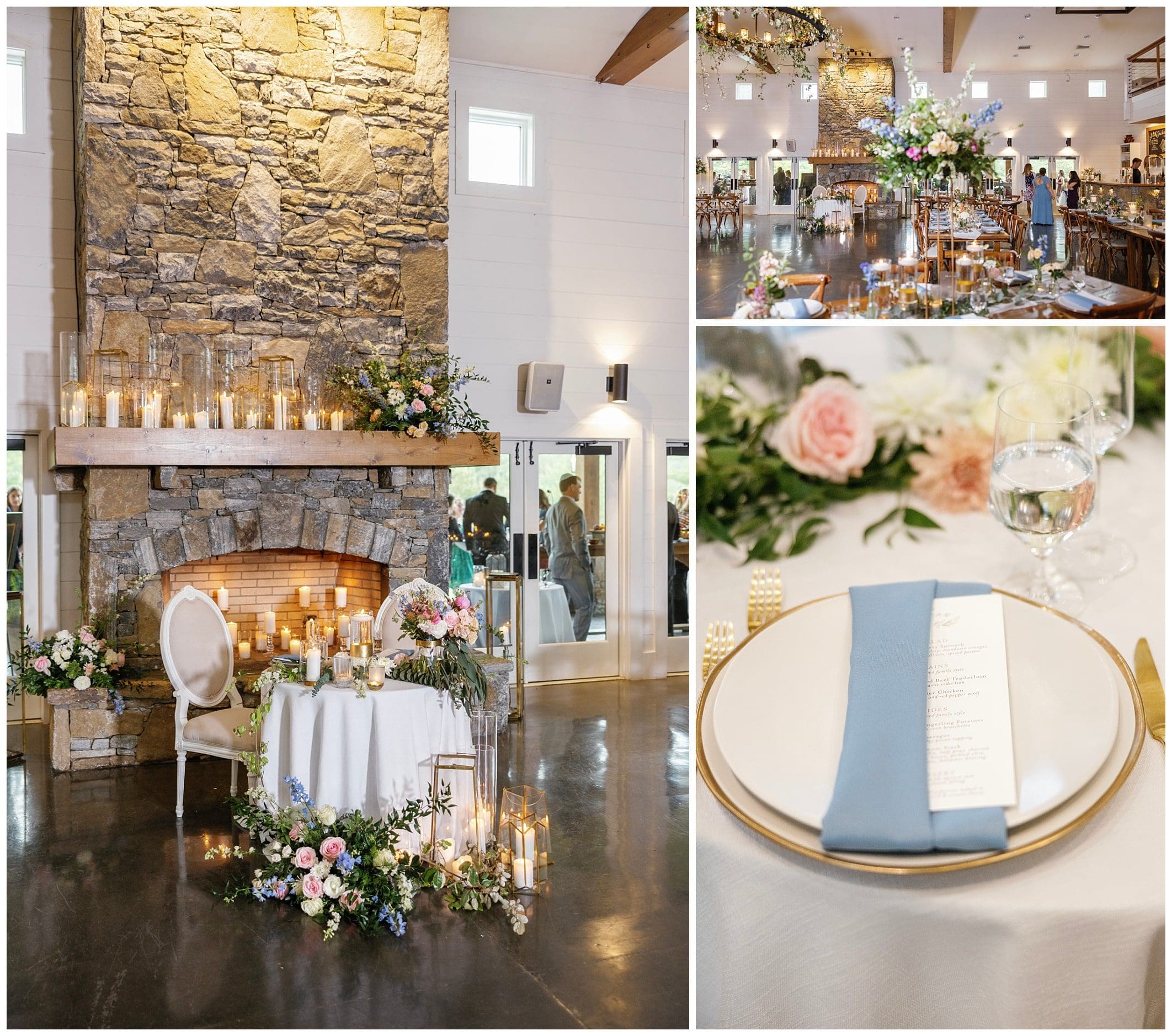 Spring wedding with blue accents at chestnut ridge wedding venue outside Asheville NC