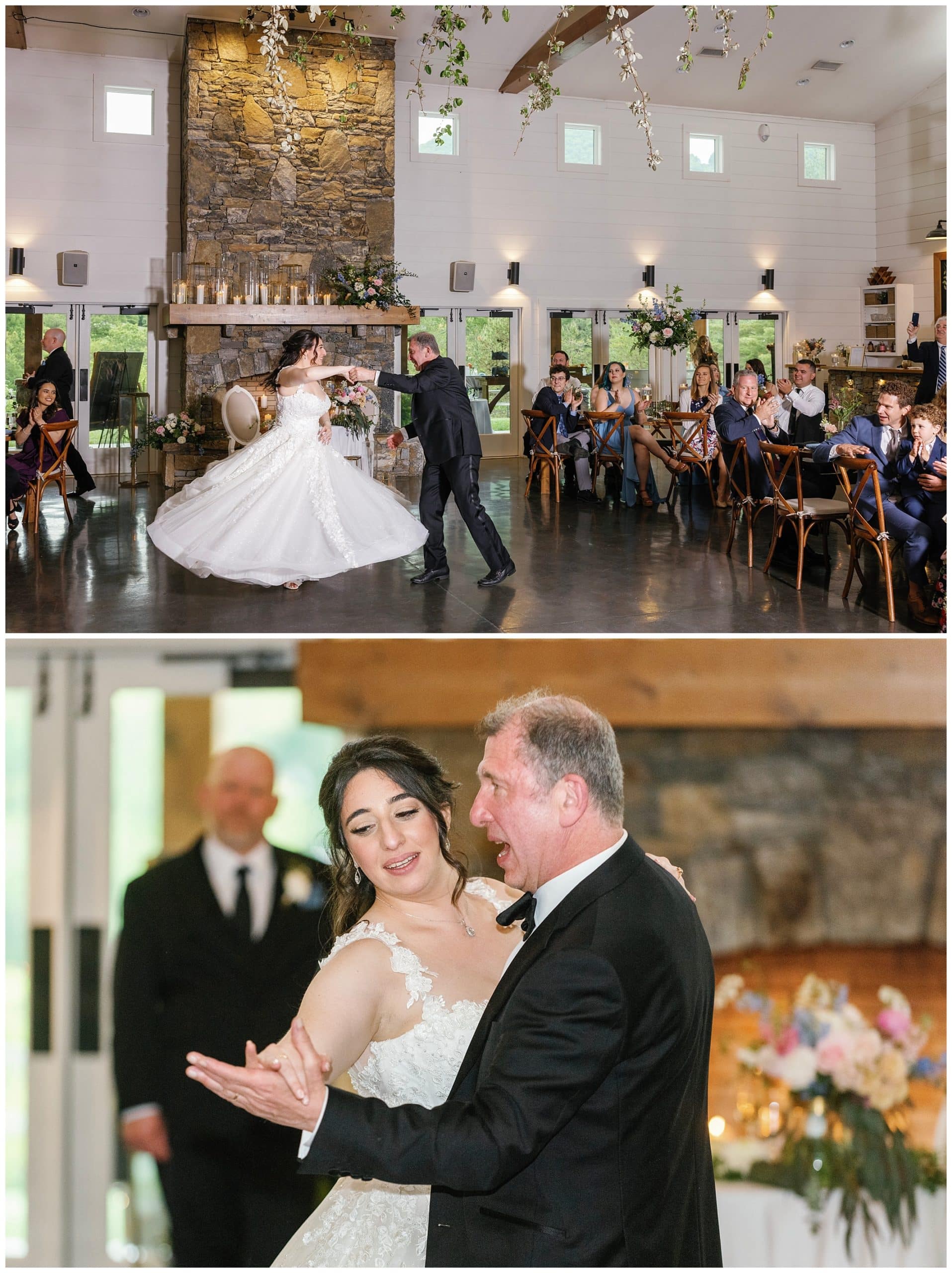 Father and daughter share a dance at wedding reception 