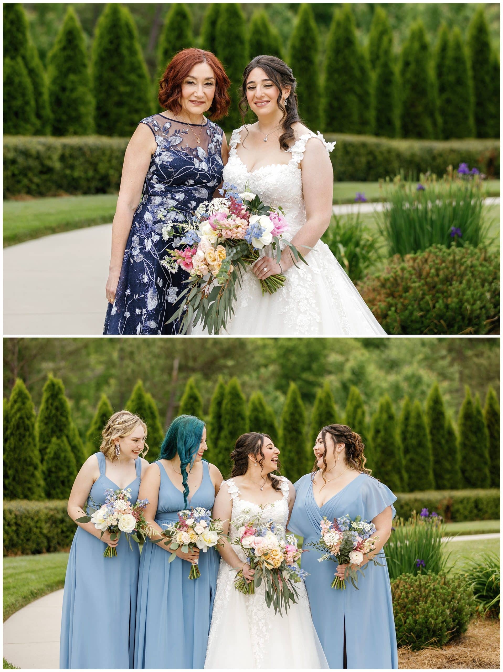 Bride and her mother who is wearing a blue dresss 