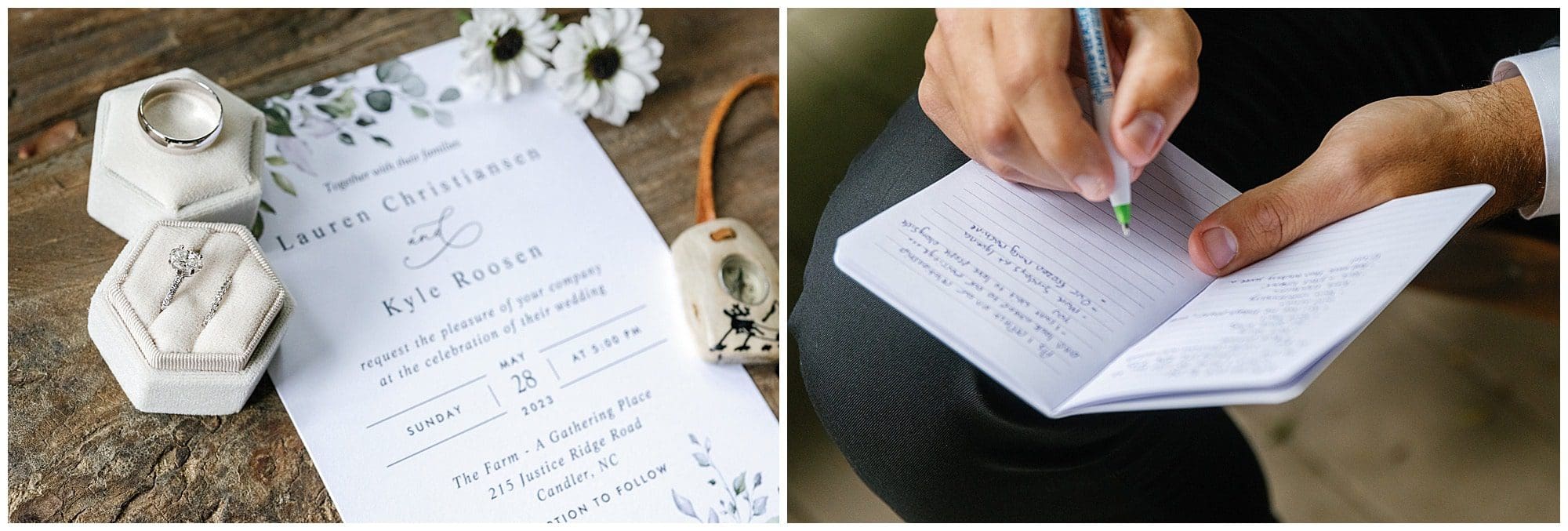 photos of personal vows , invitation and rings