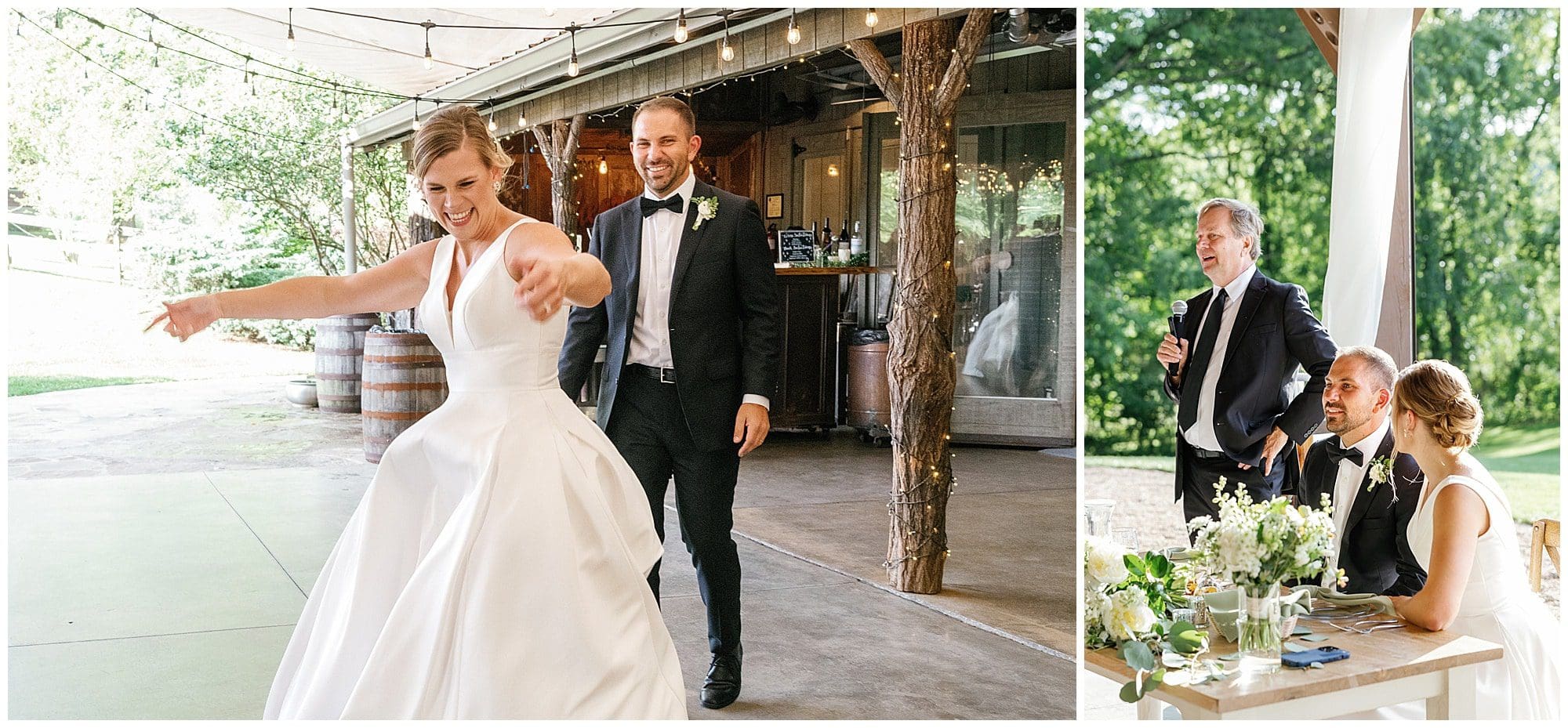 Bride and groom make entrance to recpetion and father of bride gives welcome speech