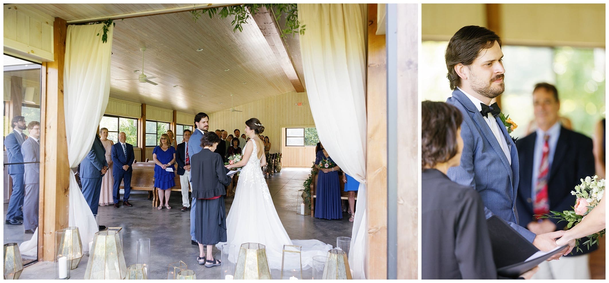 A bride and groom exchange vows at a wedding ceremony.