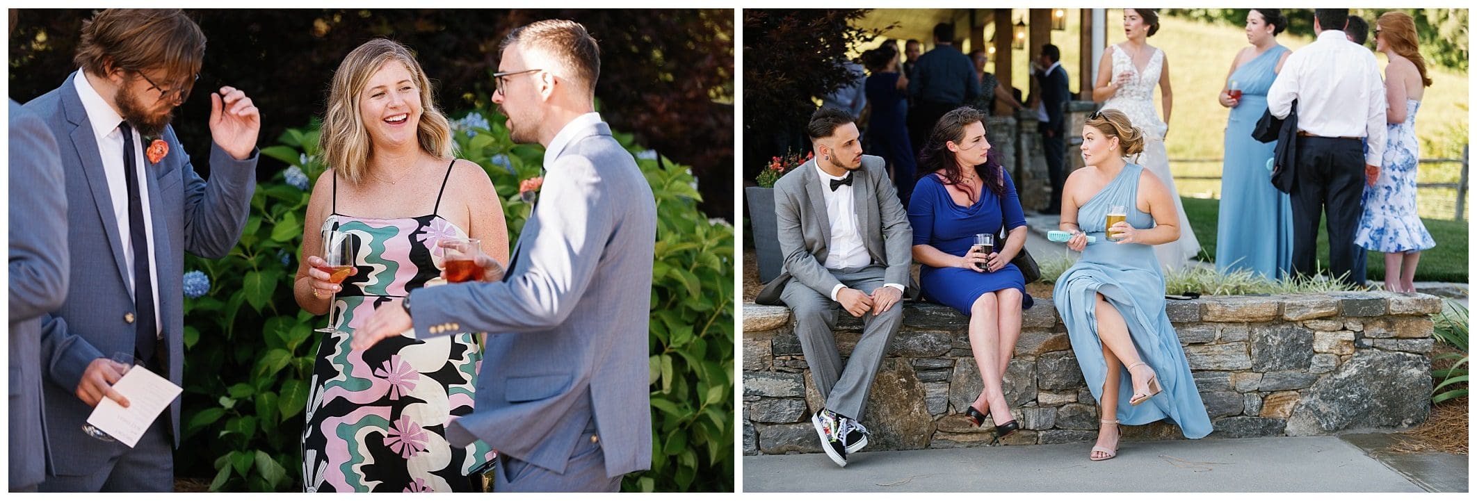 Four pictures of people at a wedding reception.