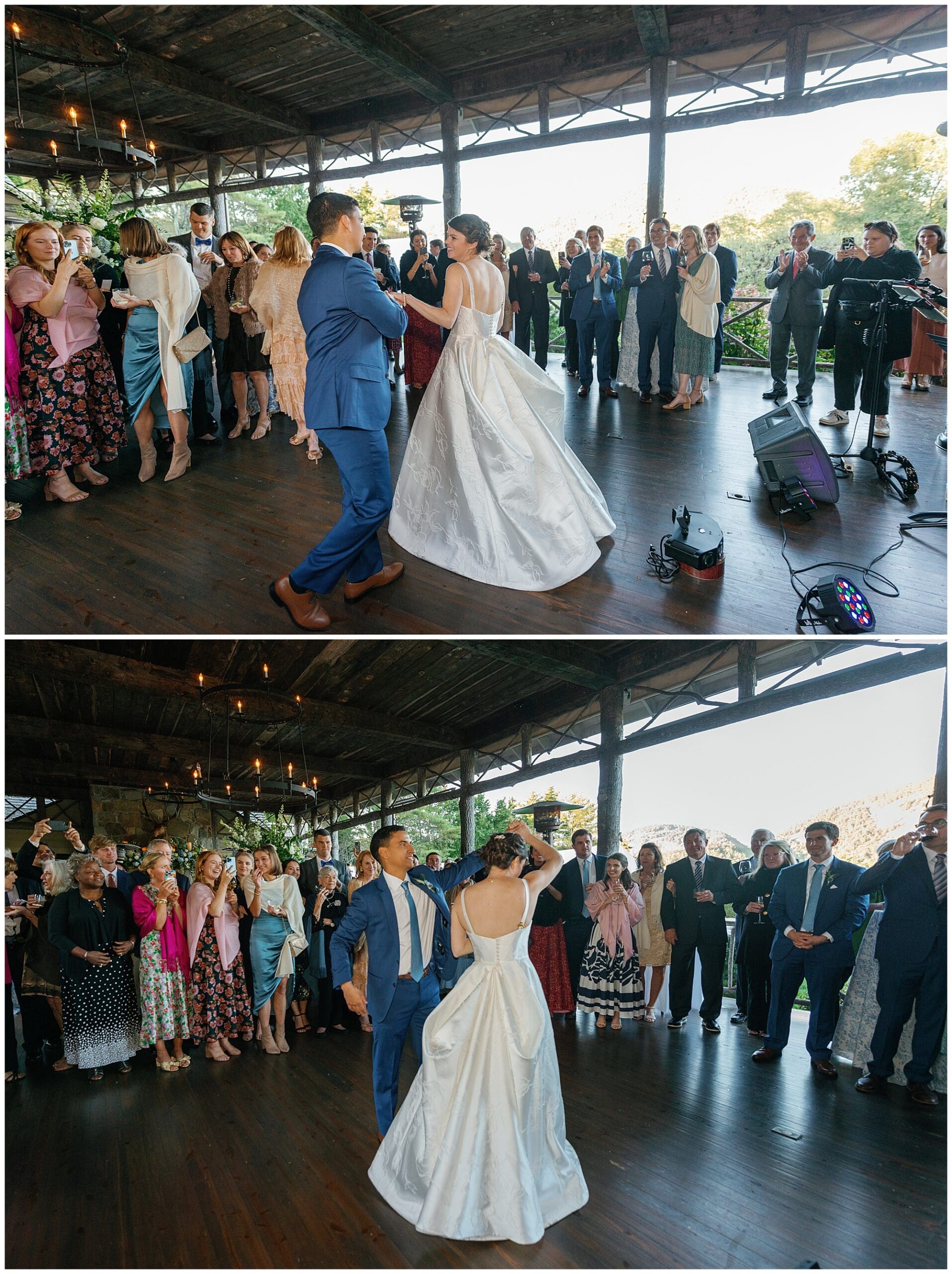 A bride and groom's first dance at a wedding.